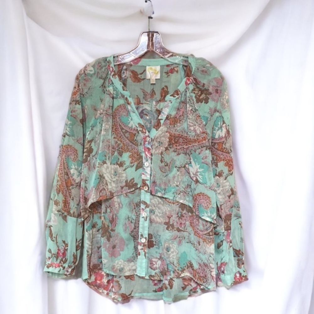 Anthropologie Fig & Flower Sheer Floral Paisley Boho Blouse M